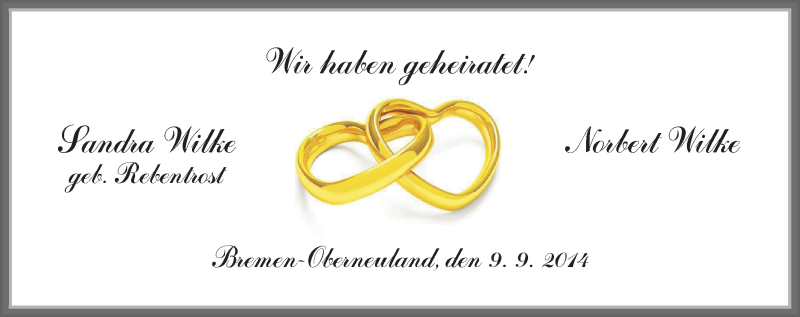 Hochzeitsanzeige von Sandra Wilke von WESER-KURIER
