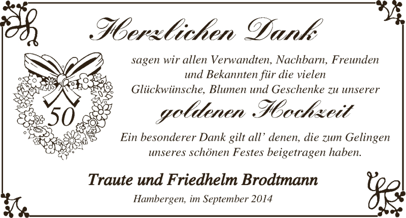 Hochzeitsanzeige von Traute Brodtmann von WESER-KURIER