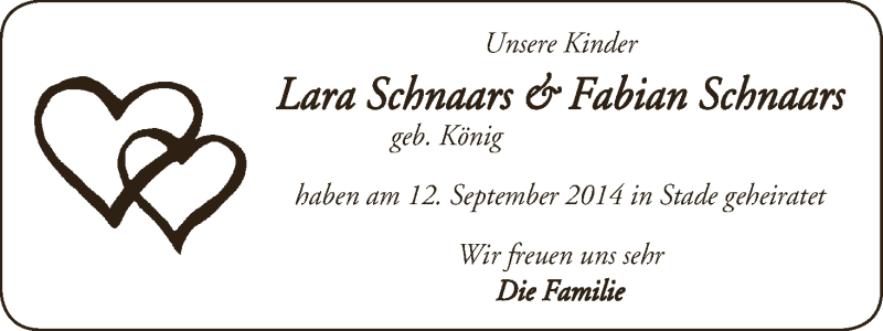 Hochzeitsanzeige von Lara Schnaars von WESER-KURIER