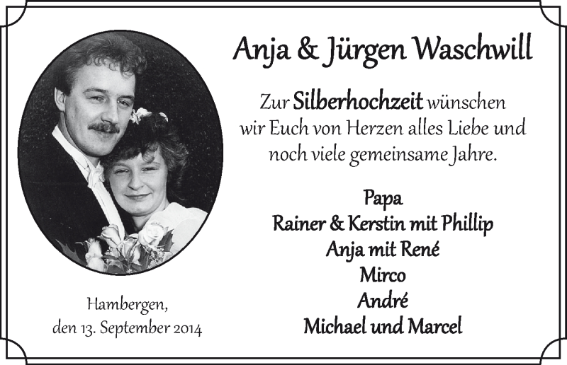 Hochzeitsanzeige von Anja Waschwill von WESER-KURIER