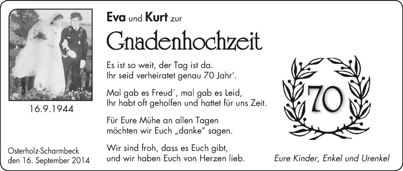 Hochzeitsanzeige von Eva  von WESER-KURIER