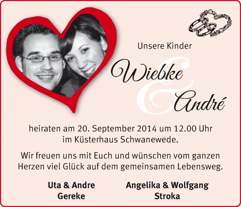 Hochzeitsanzeige von Wiebke  von WESER-KURIER