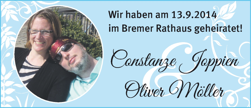 Hochzeitsanzeige von Constanze Joppien von WESER-KURIER