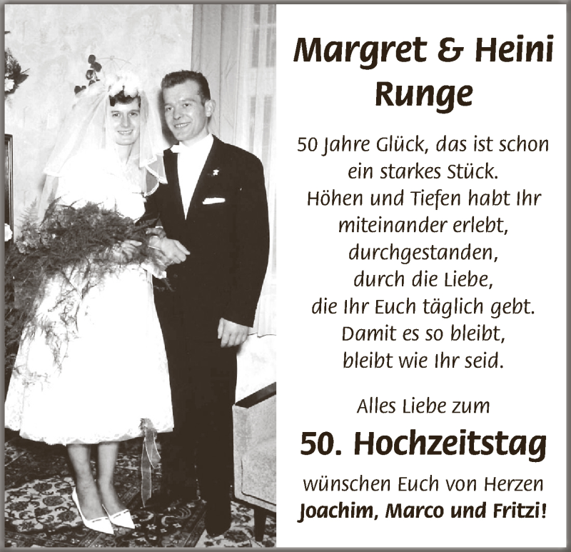 Hochzeitsanzeige von Magret Runge von WESER-KURIER