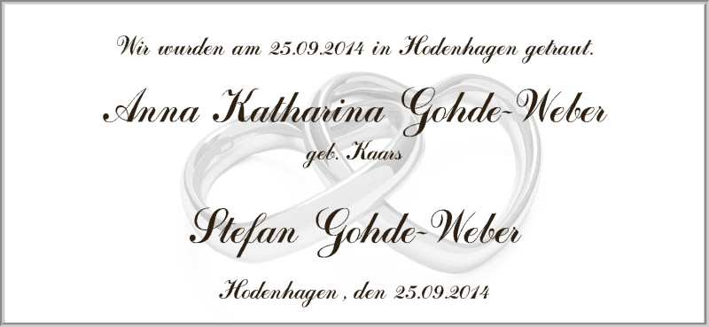 Hochzeitsanzeige von Anna Katharina Gohde-Weber von WESER-KURIER