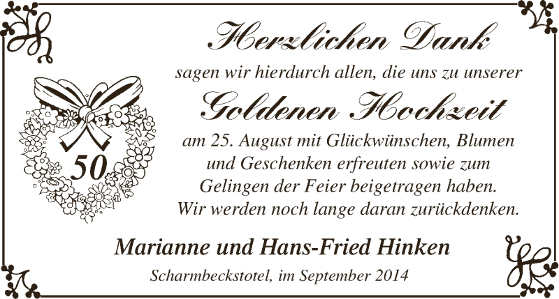 Hochzeitsanzeige von Marianne Hinken von WESER-KURIER