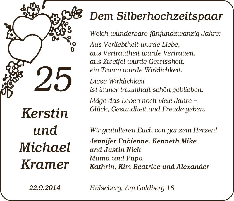 Hochzeitsanzeige von Kerstin Kramer von WESER-KURIER