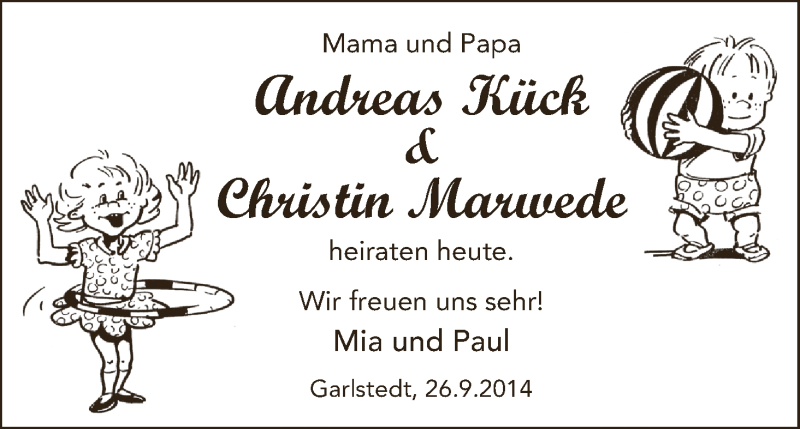 Hochzeitsanzeige von Andreas Kück von WESER-KURIER