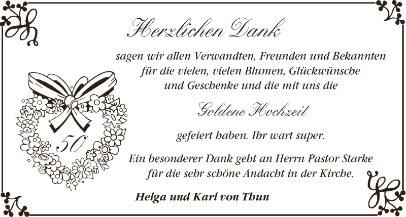 Hochzeitsanzeige von Helga von Thun von WESER-KURIER