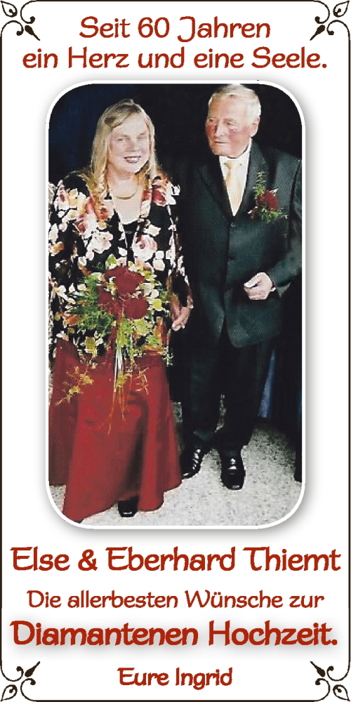 Hochzeitsanzeige von Else Thiemt von WESER-KURIER