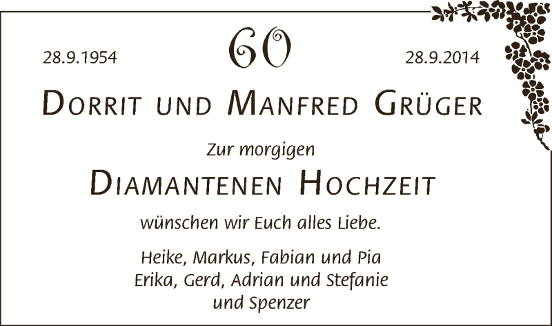 Hochzeitsanzeige von Dorrit Grüger von WESER-KURIER