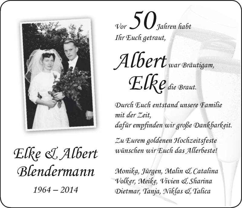 Hochzeitsanzeige von Albert Blendermann von WESER-KURIER