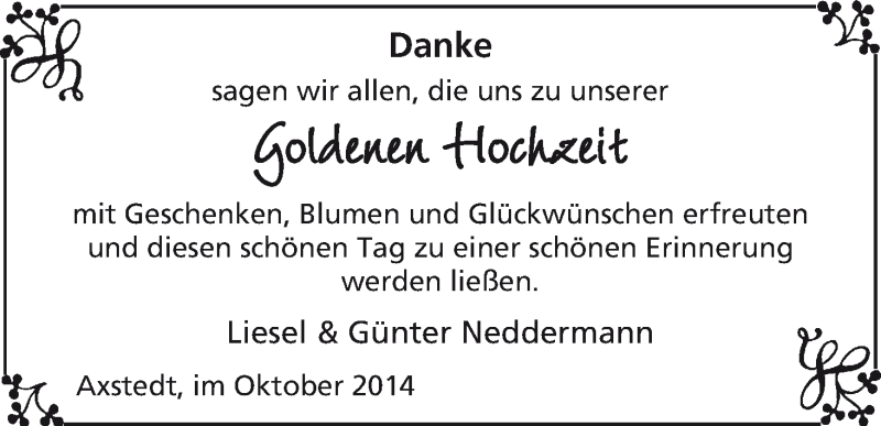 Hochzeitsanzeige von Liesel Neddermann von WESER-KURIER