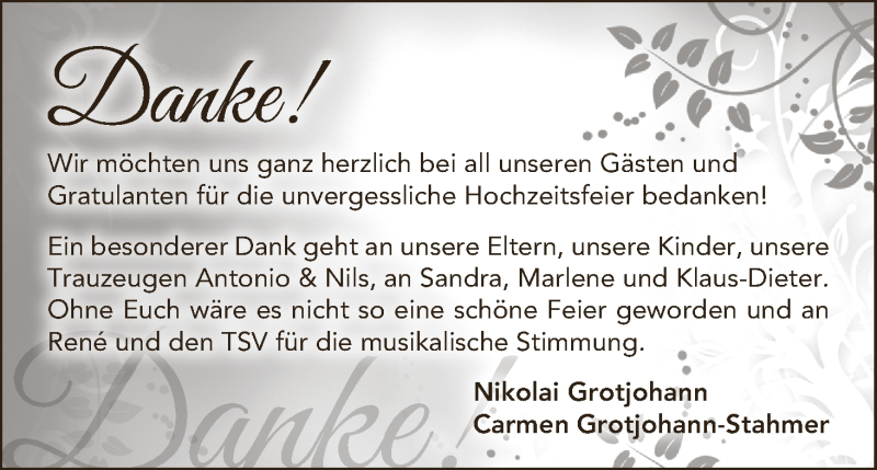Hochzeitsanzeige von Nikolai Grotjohann von WESER-KURIER