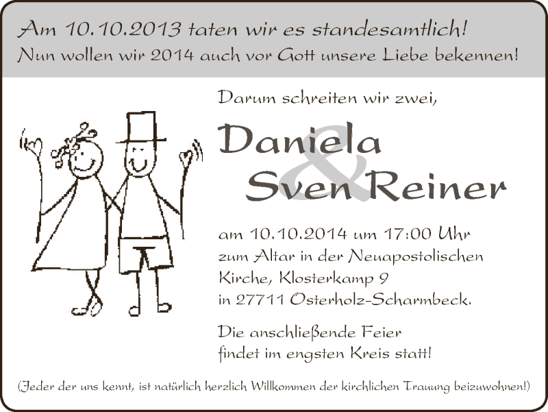Hochzeitsanzeige von Daniela Reiner von WESER-KURIER