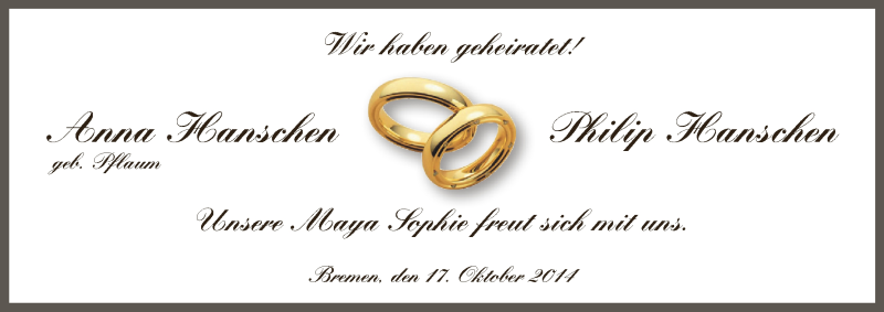Hochzeitsanzeige von Anna Hanschen von WESER-KURIER