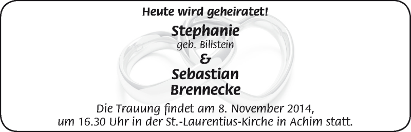Hochzeitsanzeige von Stephanie Brennecke von WESER-KURIER