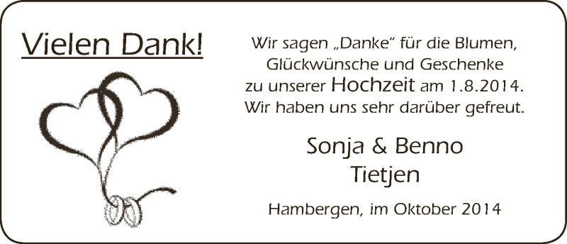 Hochzeitsanzeige von Sonja Tietjen von WESER-KURIER