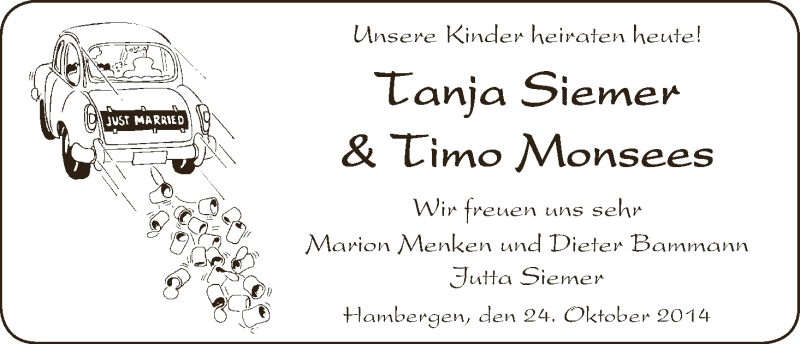 Hochzeitsanzeige von Tanja Siemer von WESER-KURIER