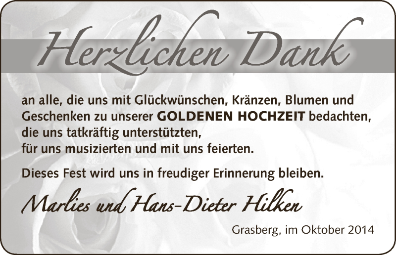 Hochzeitsanzeige von Marlies Hilken von WESER-KURIER
