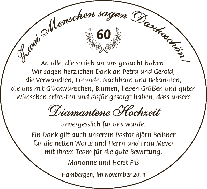 Hochzeitsanzeige von Marianne Fiß von WESER-KURIER