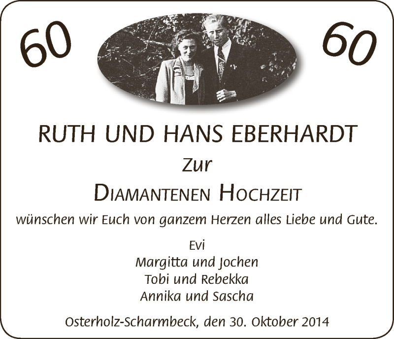Hochzeitsanzeige von Ruth Eberhardt von WESER-KURIER