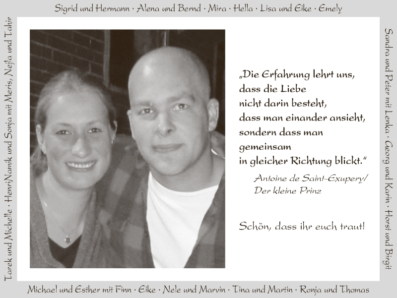 Hochzeitsanzeige von „Die Erfahrung lehrt uns, dass die Liebe von WESER-KURIER