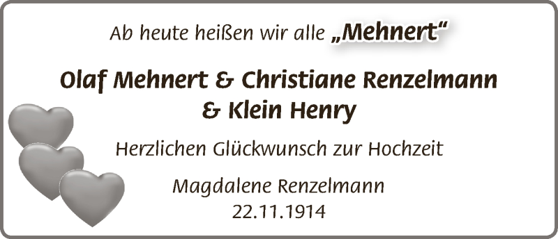 Hochzeitsanzeige von Olaf Mehnert von WESER-KURIER