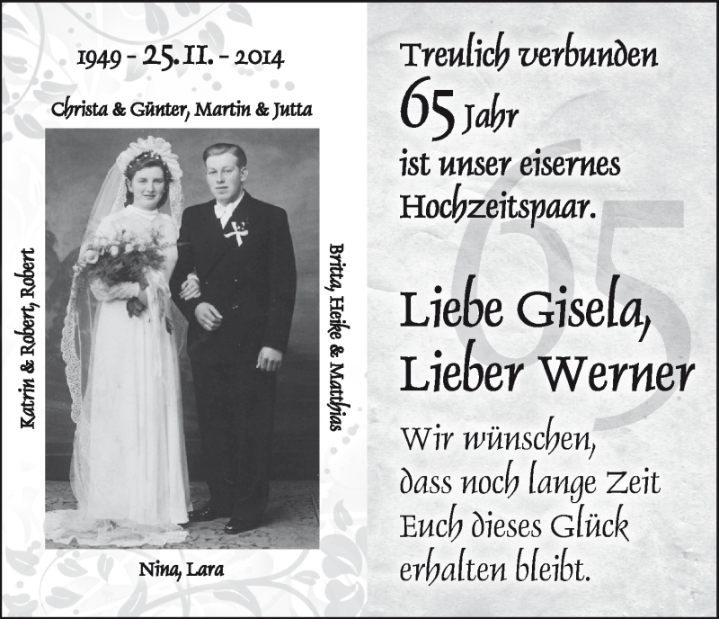 Hochzeitsanzeige von Gisela  von WESER-KURIER