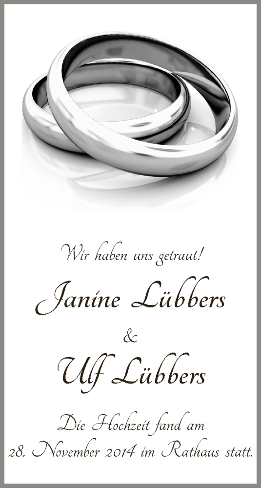 Hochzeitsanzeige von Janine Lübbers von WESER-KURIER
