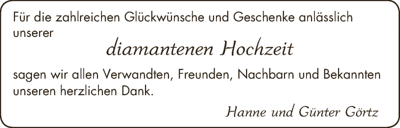 Hochzeitsanzeige von Hanne Görtz von WESER-KURIER