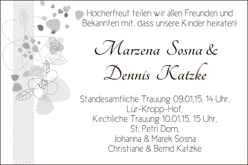 Hochzeitsanzeige von Marzena Sosna von WESER-KURIER