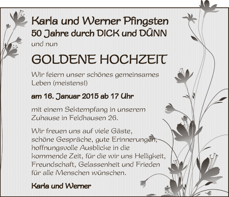 Hochzeitsanzeige von Karla Pfingsten von WESER-KURIER