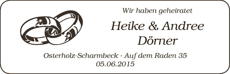 Hochzeitsanzeige von Andree Dörner von WESER-KURIER