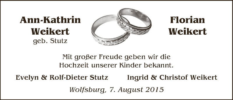 Hochzeitsanzeige von Ann Kathrin Weikert von WESER-KURIER