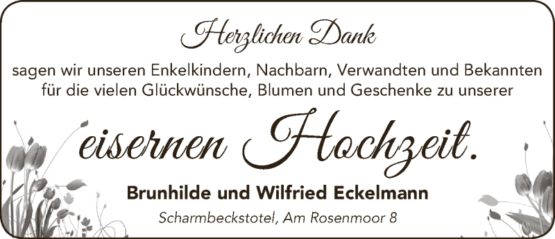 Hochzeitsanzeige von Brunhilde Eckelmann von Osterholzer Kreisblatt
