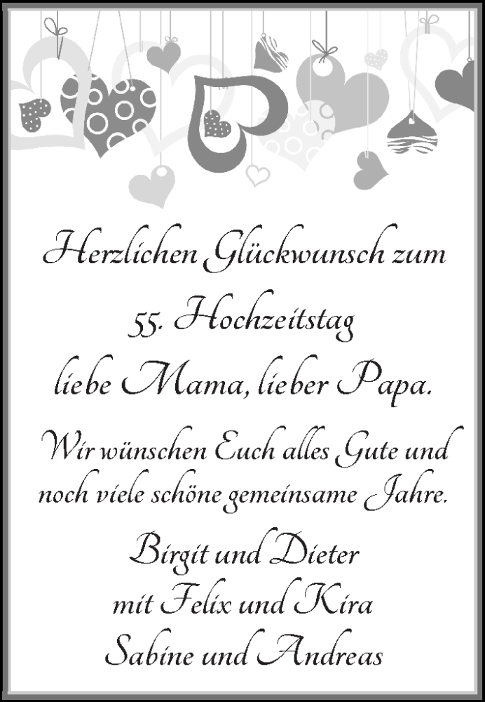 Hochzeitsanzeige von Zum  55. Hochzeitstag von WESER-KURIER