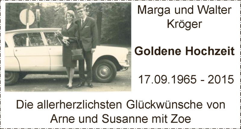Hochzeitsanzeige von Marga Kröger von Wuemme Zeitung