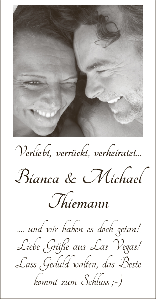 Hochzeitsanzeige von Bianca Thiemann von Osterholzer Kreisblatt