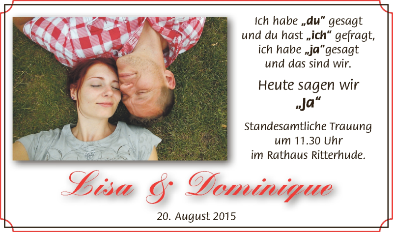 Hochzeitsanzeige von Lisa  von Osterholzer Kreisblatt