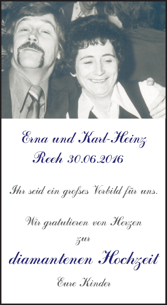 Hochzeitsanzeige von Erna Reeh von WESER-KURIER