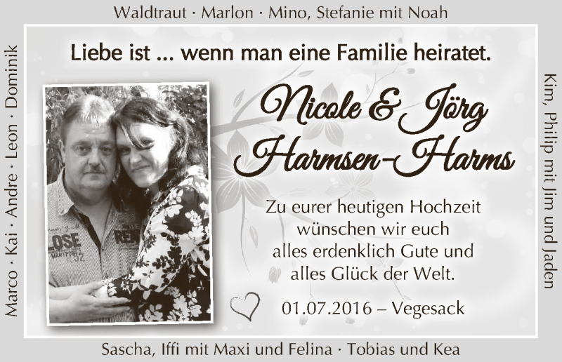 Hochzeitsanzeige von Nicole Harmsen-Harms von Die Norddeutsche