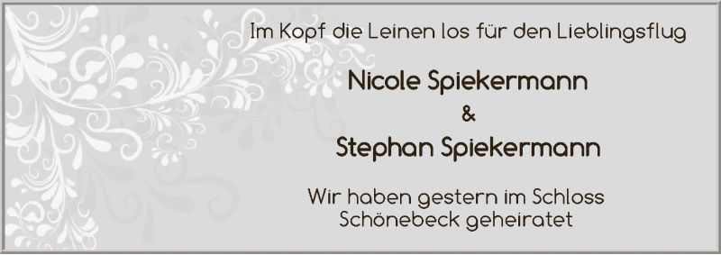 Hochzeitsanzeige von Nicole Spiekermann von WESER-KURIER