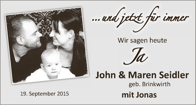 Hochzeitsanzeige von Maren Seidler von Osterholzer Kreisblatt