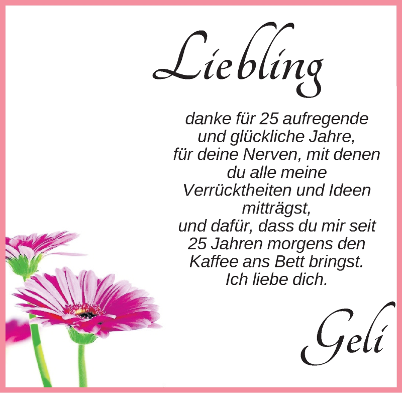 Hochzeitsanzeige von Liebling  von WESER-KURIER