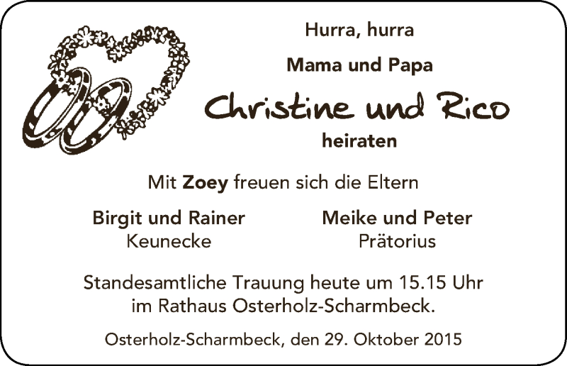 Hochzeitsanzeige von Christine  von Osterholzer Kreisblatt