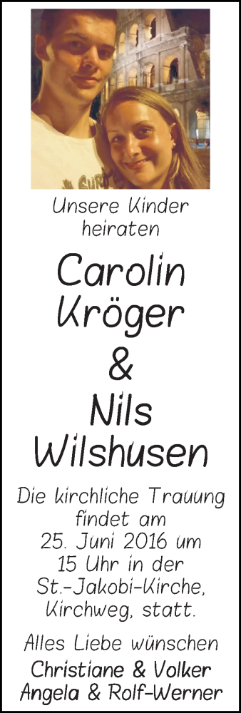 Hochzeitsanzeige von Carolin Kröger von WESER-KURIER