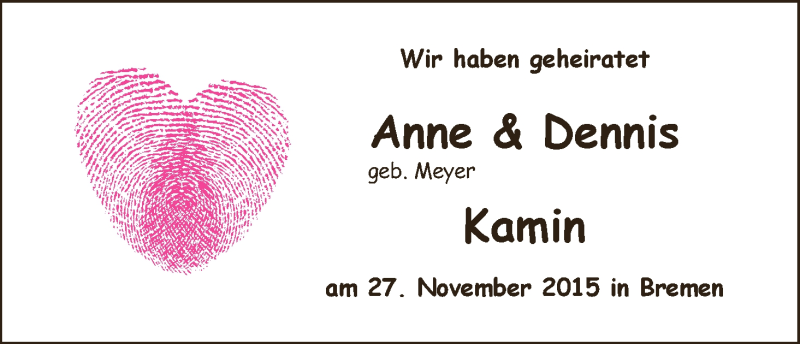 Hochzeitsanzeige von Anne Kamin von WESER-KURIER