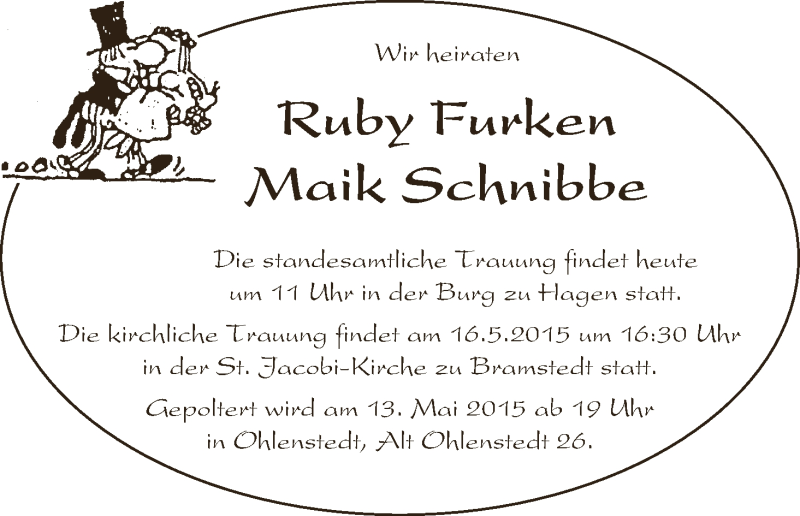 Hochzeitsanzeige von Ruby Furken von WESER-KURIER
