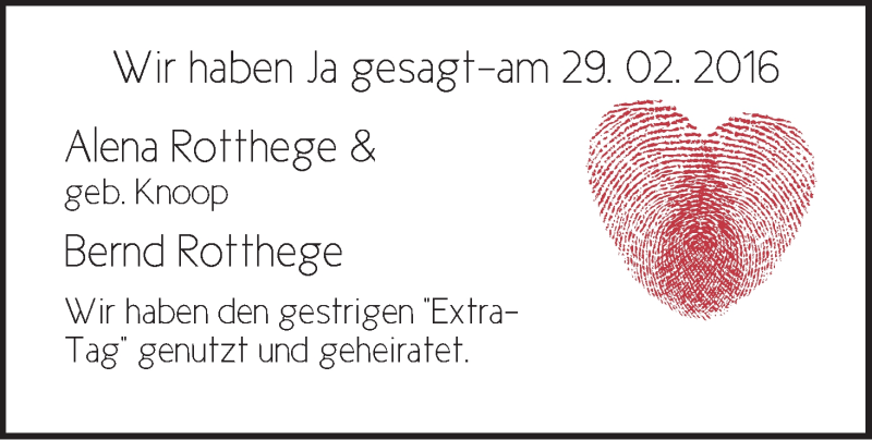 Hochzeitsanzeige von Alena Rotthege von Osterholzer Kreisblatt